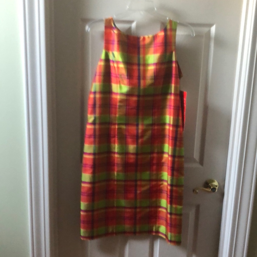 Orange purple green yellow multicolor dress